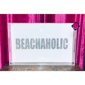 NEW HAMLET PRODUCTS beachaholic tray - 14 x 22 in silver glitter